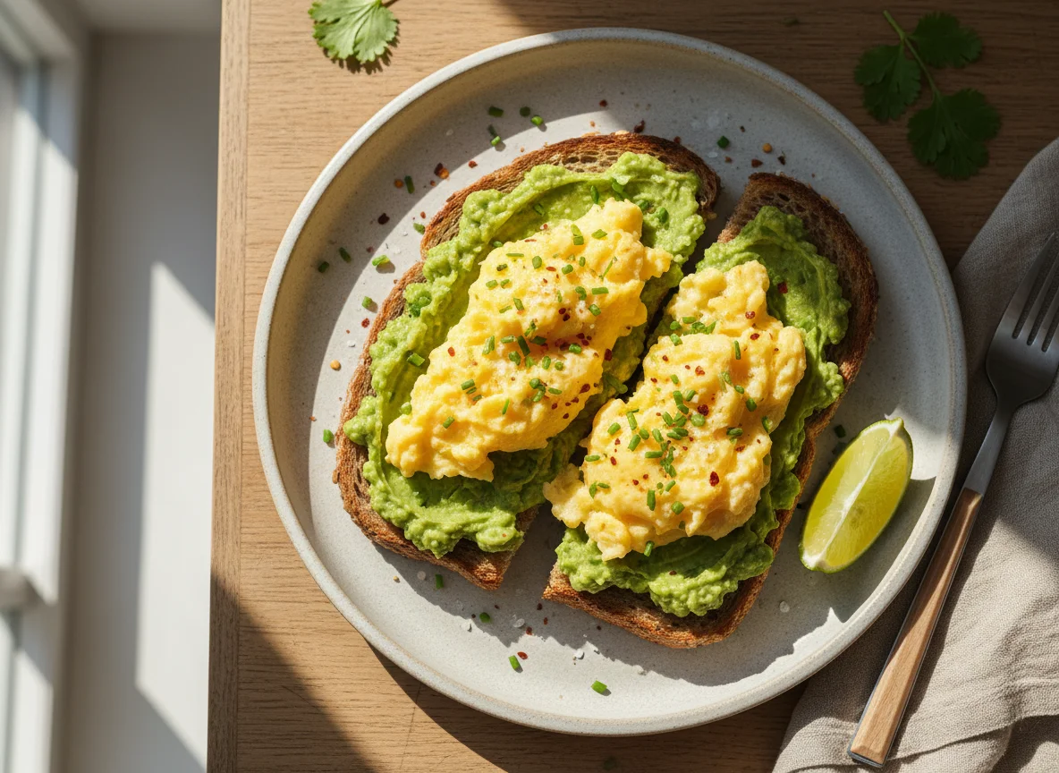 Scrambled Eggs with Guacamole Toast photo