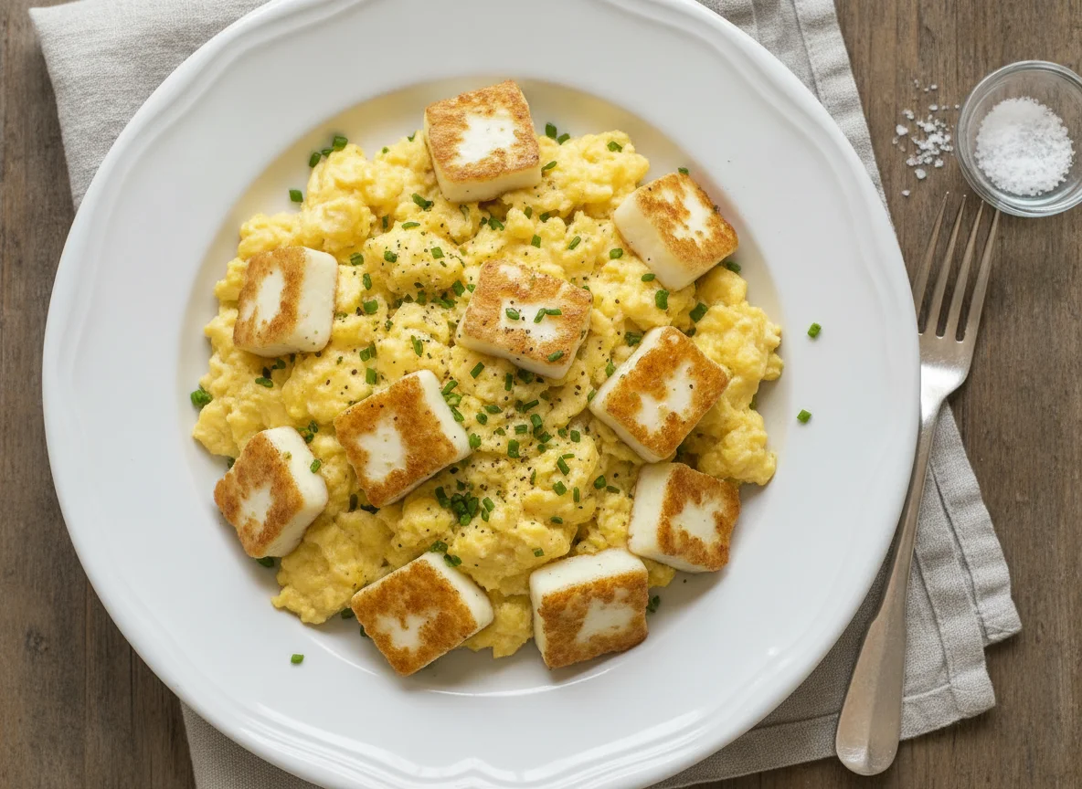 Scrambled Eggs with Halloumi Cheese photo