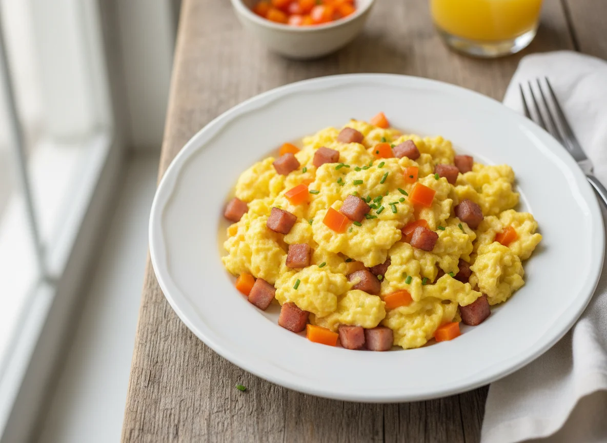 Scrambled Eggs with Ham and Bell Pepper photo