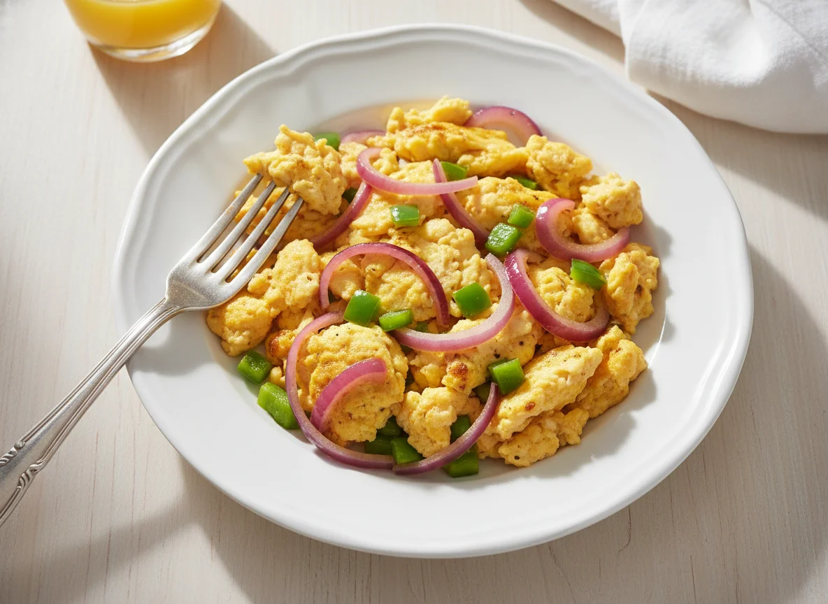 Scrambled Eggs with Onions and Peppers photo