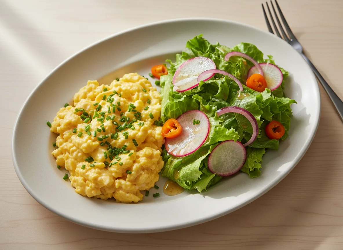 Scrambled Eggs with Salad photo