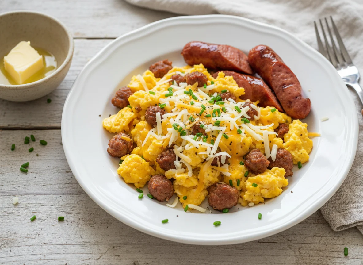 Scrambled Eggs with Sausage and Cheese photo