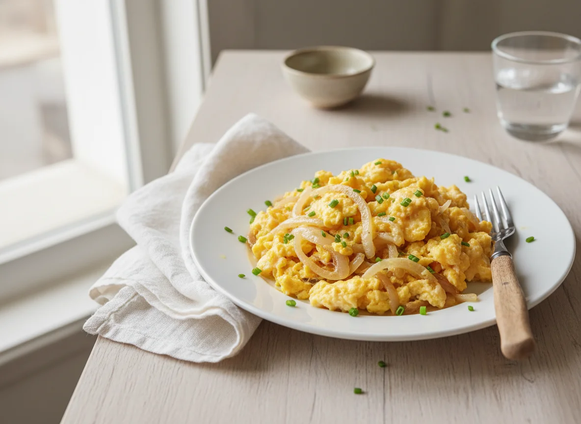 Scrambled Eggs with Sautéed Onions photo
