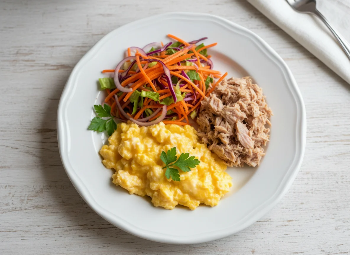 Scrambled Eggs with Shredded Salad and Tuna photo
