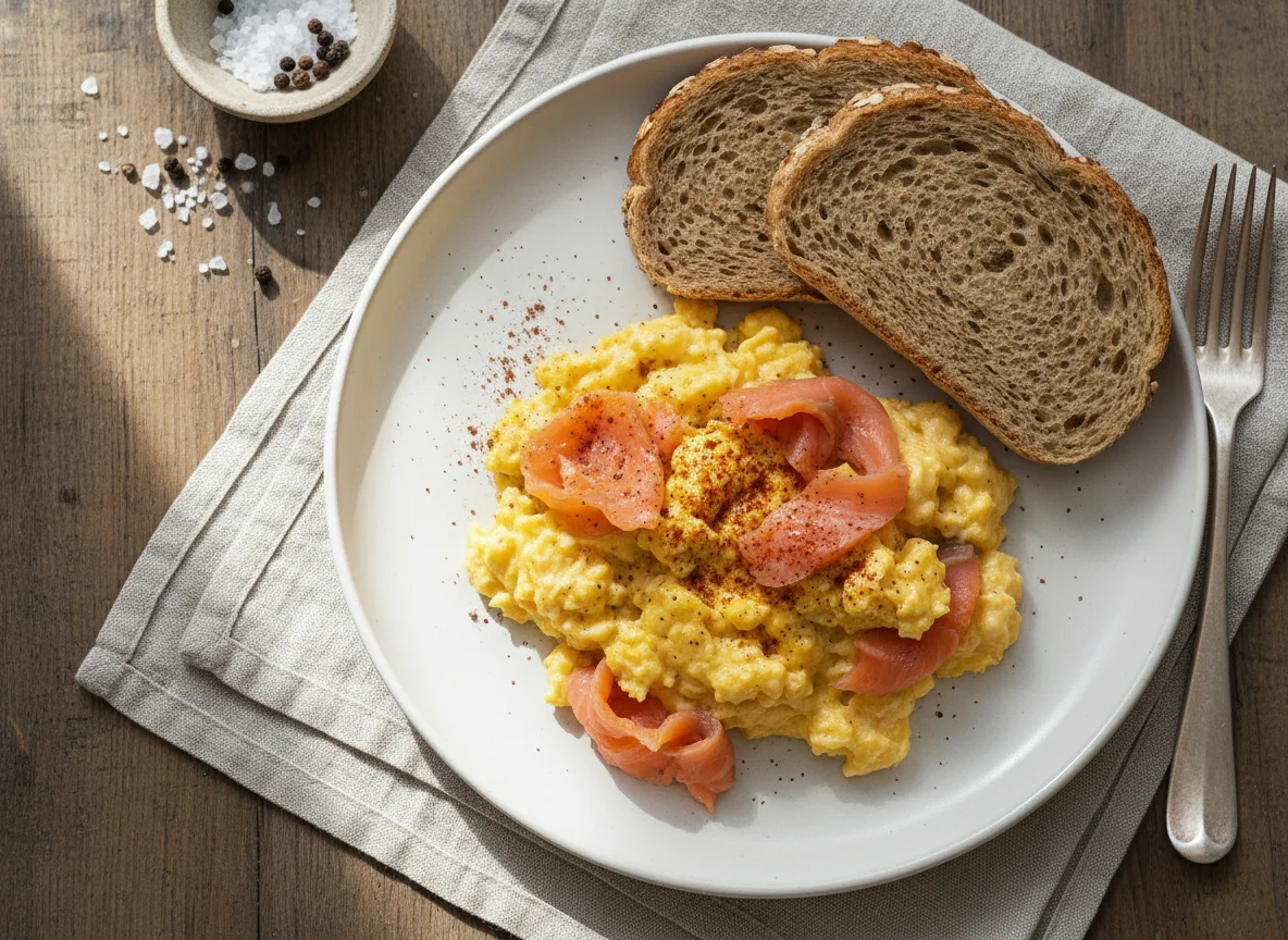 Scrambled Eggs with Smoked Salmon and Paprika photo