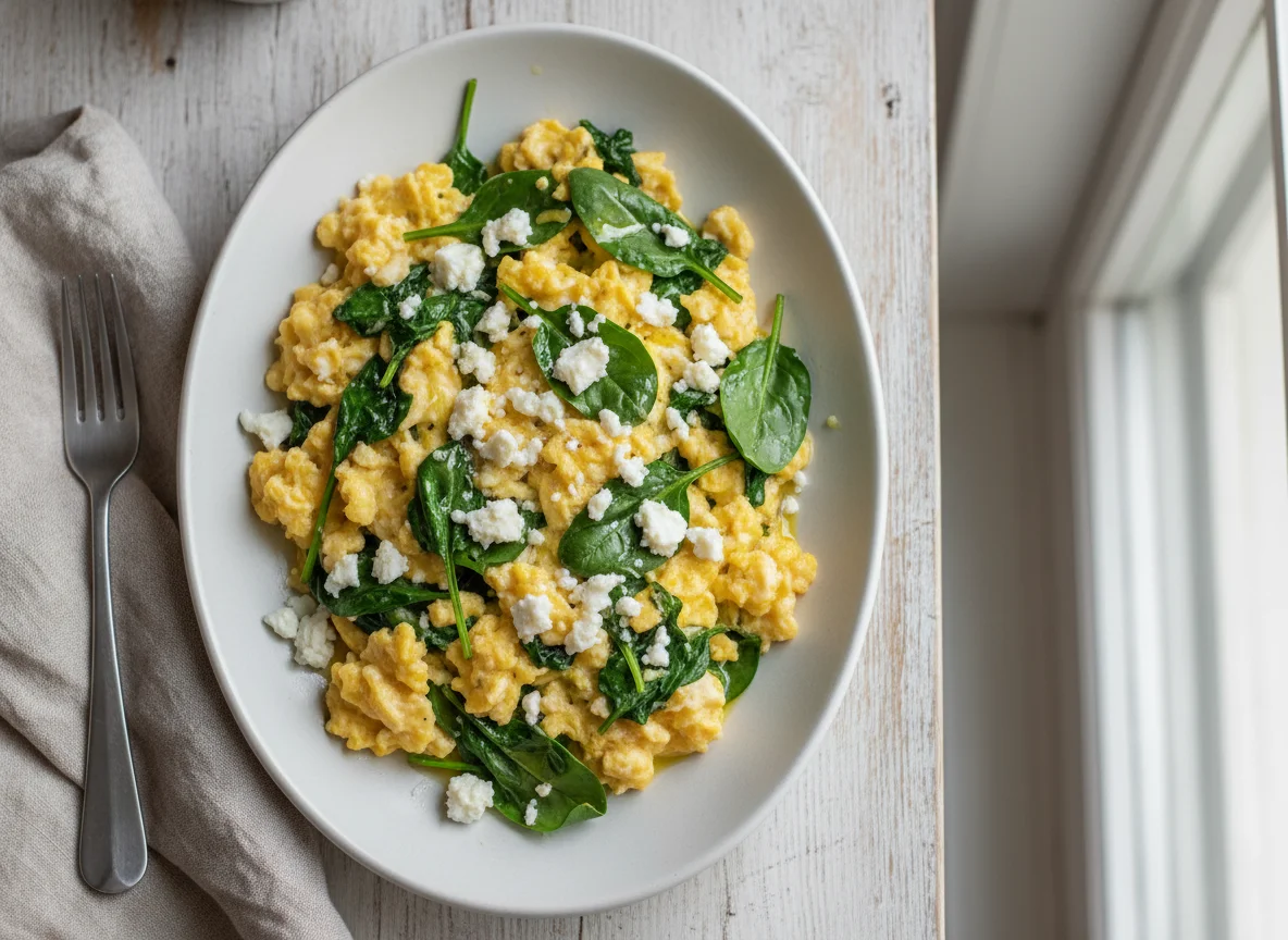 Scrambled Eggs with Spinach and Feta photo