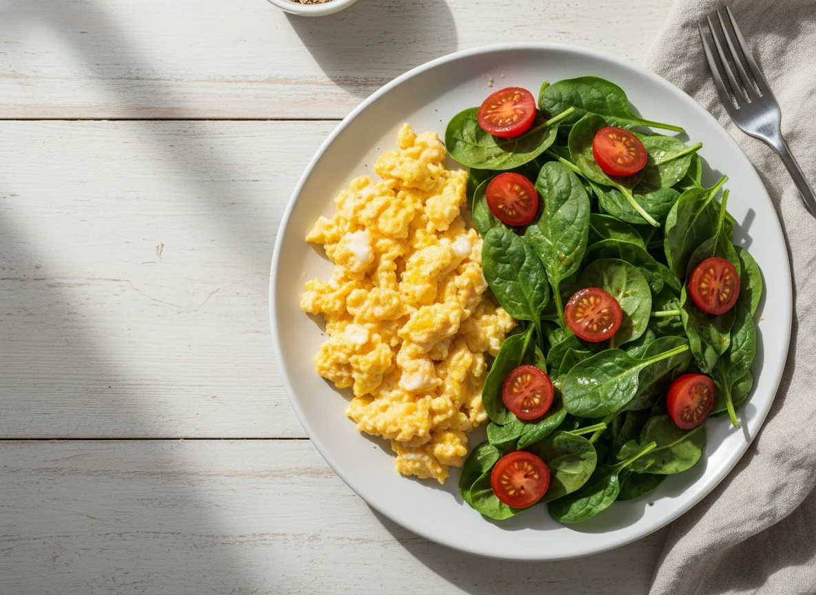 Scrambled Eggs with Spinach Salad photo