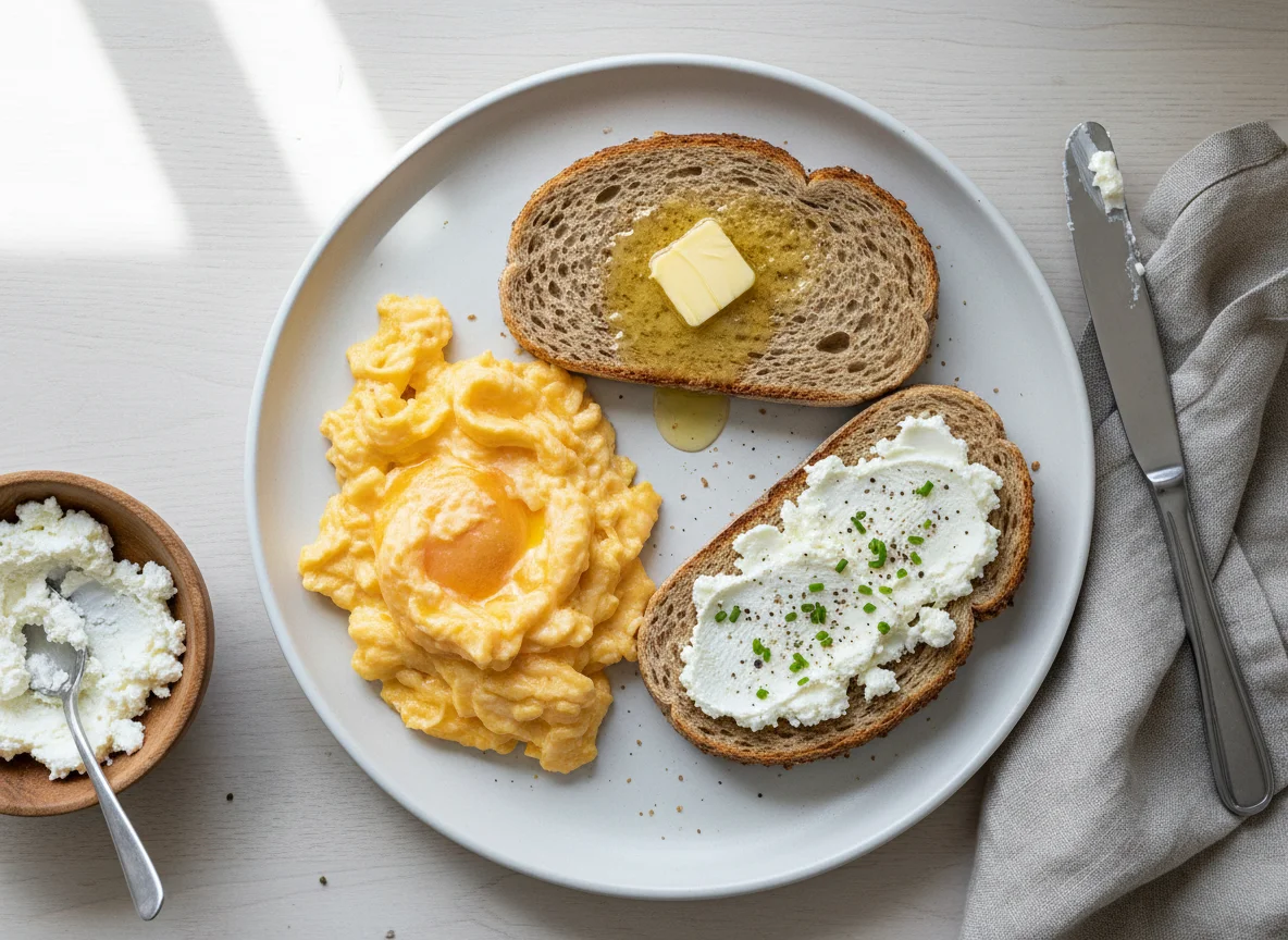 Scrambled Eggs with Toast and Ricotta photo