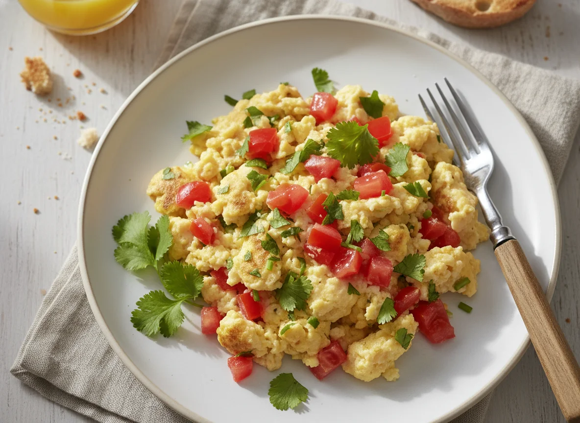 Scrambled Eggs with Tomato and Herbs photo