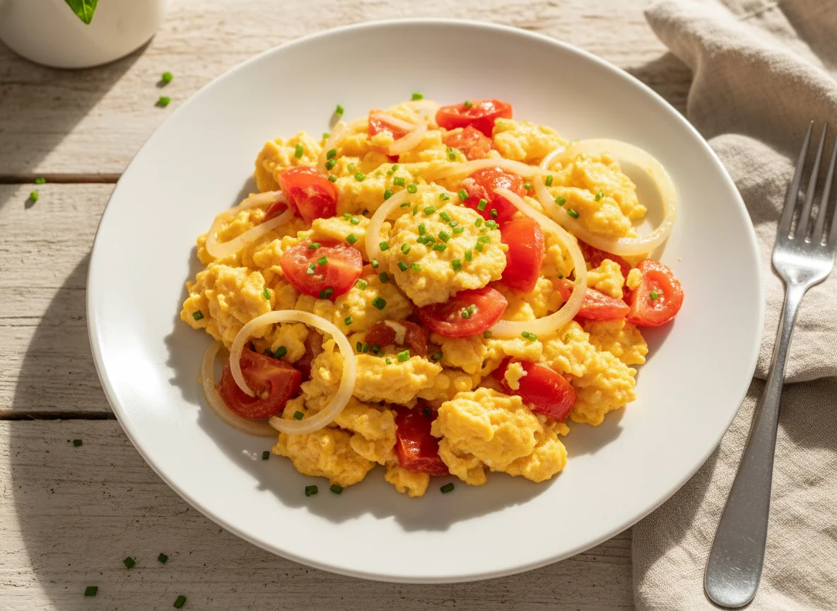 Scrambled Eggs with Tomato and Onion photo