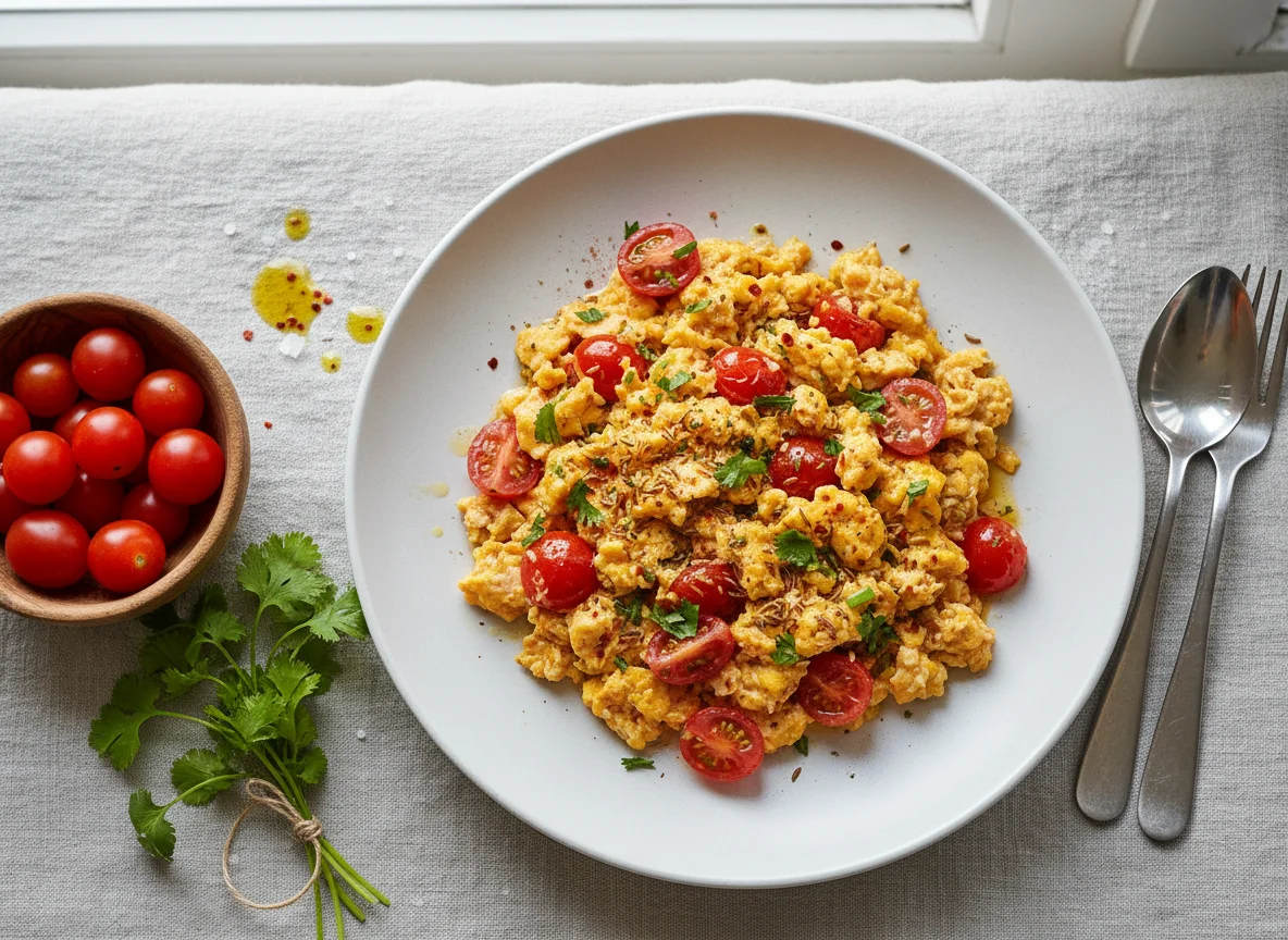 Scrambled Eggs with Tomatoes and Spices photo