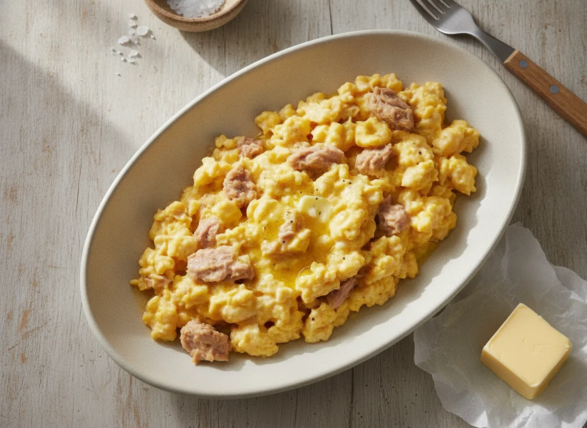 Scrambled eggs with tuna photo