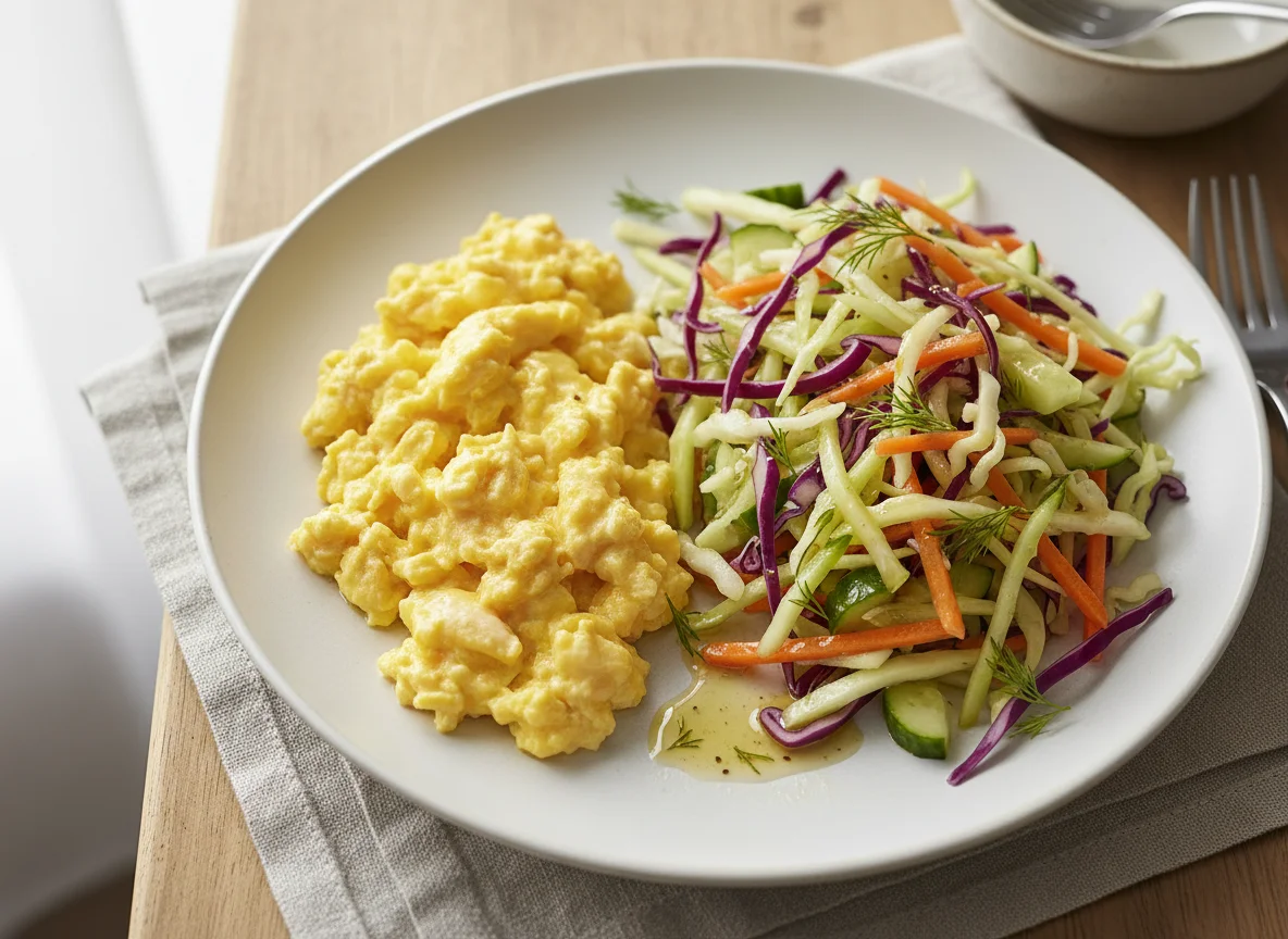 Scrambled Eggs with Vegetable Salad photo