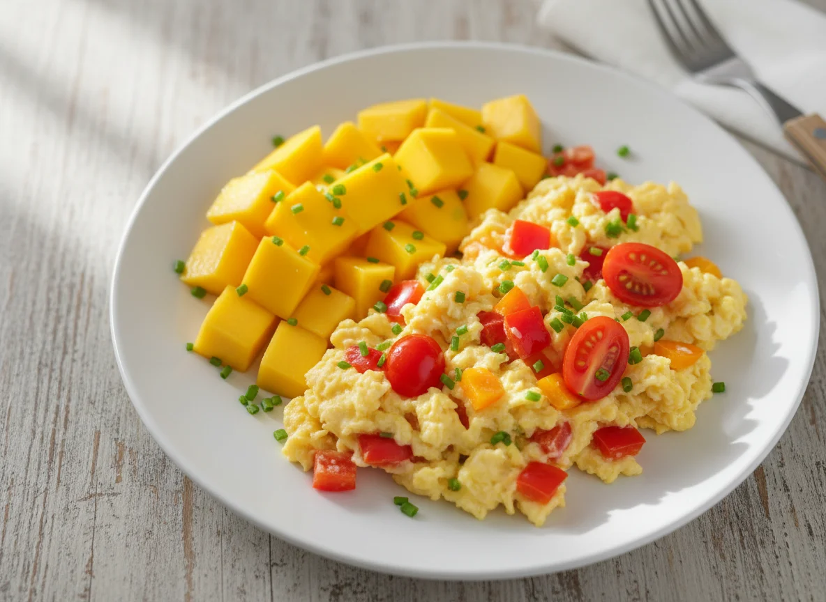 Scrambled Eggs with Vegetables and Mango photo