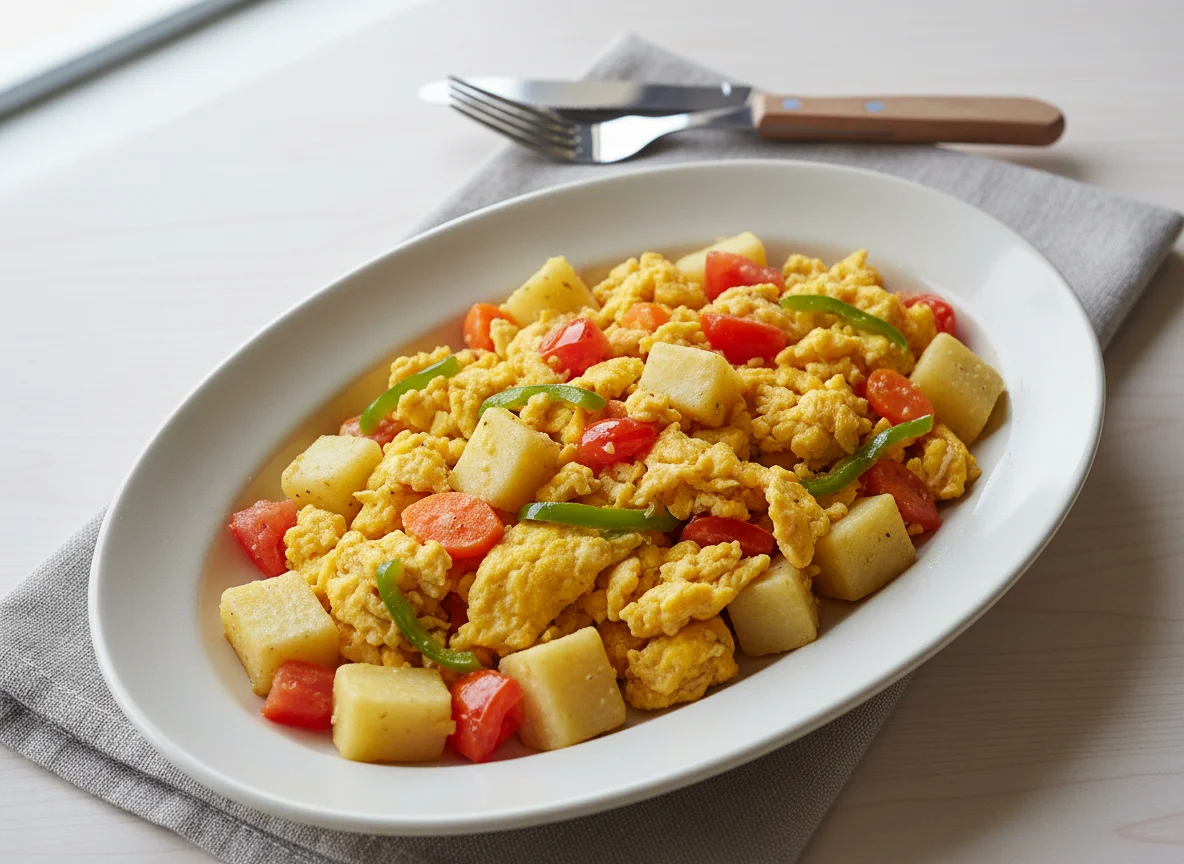 Scrambled Eggs with Yam and Vegetables photo