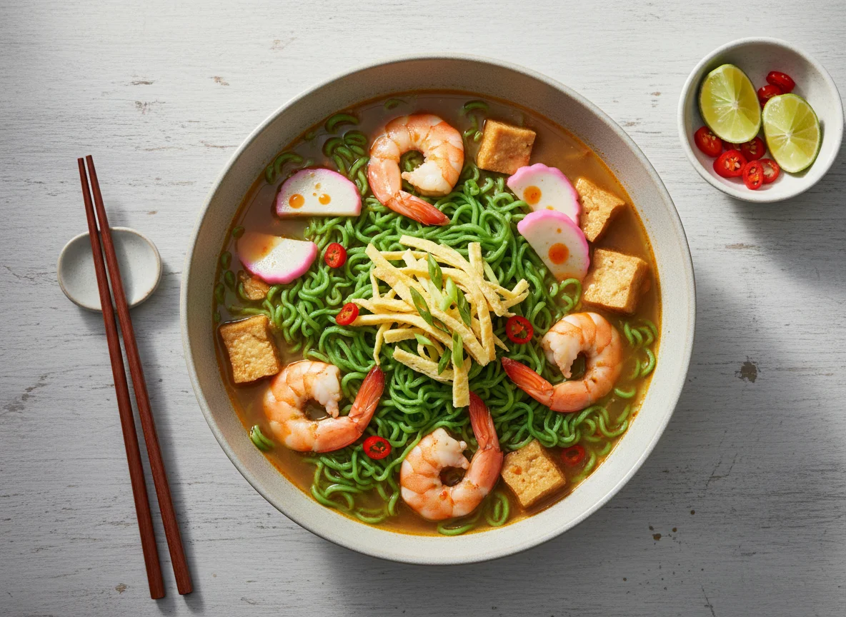 Seafood and Green Noodle Soup photo