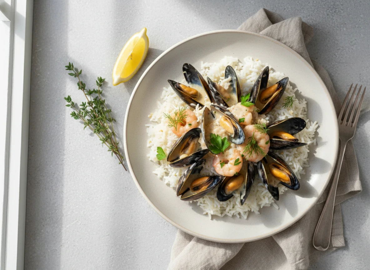 Seafood in Cream Sauce with Rice photo