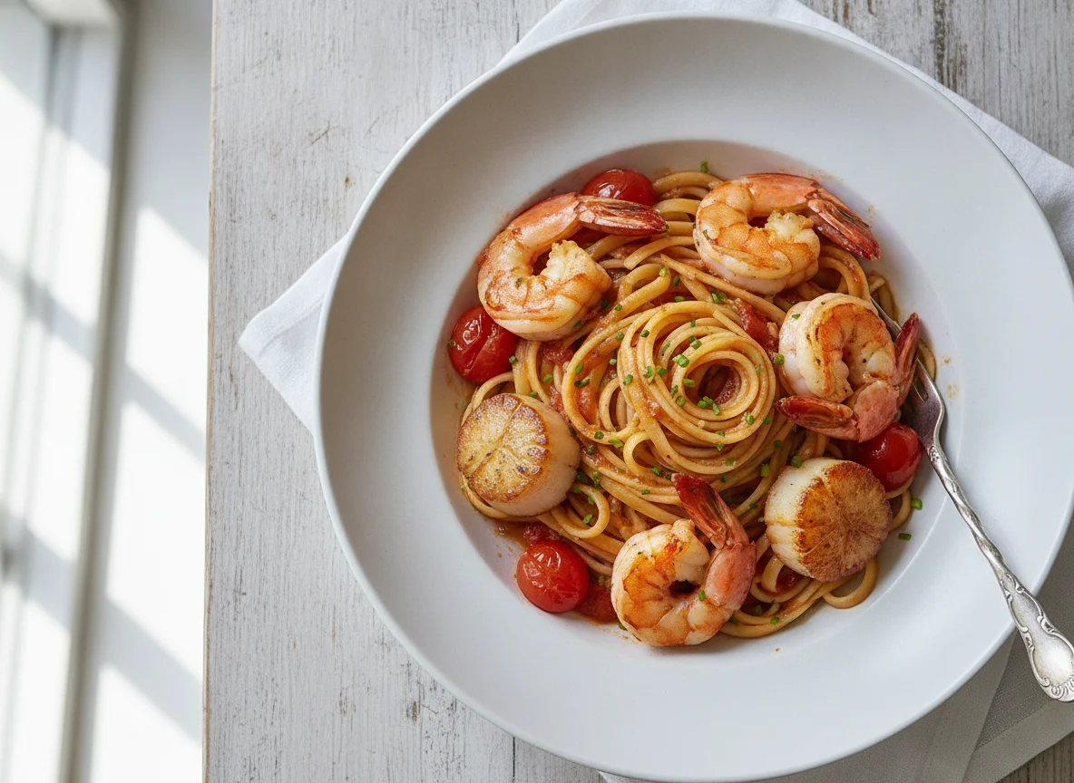 Seafood Linguine with King Prawns and Scallop photo