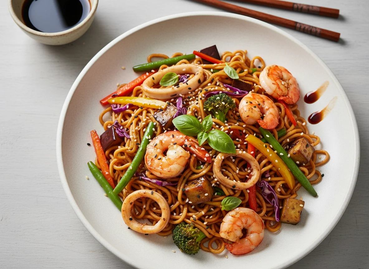 Seafood Noodles with Vegetables photo