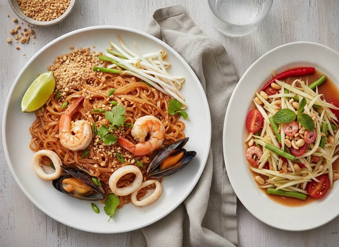 Seafood Pad Thai and Papaya Salad photo