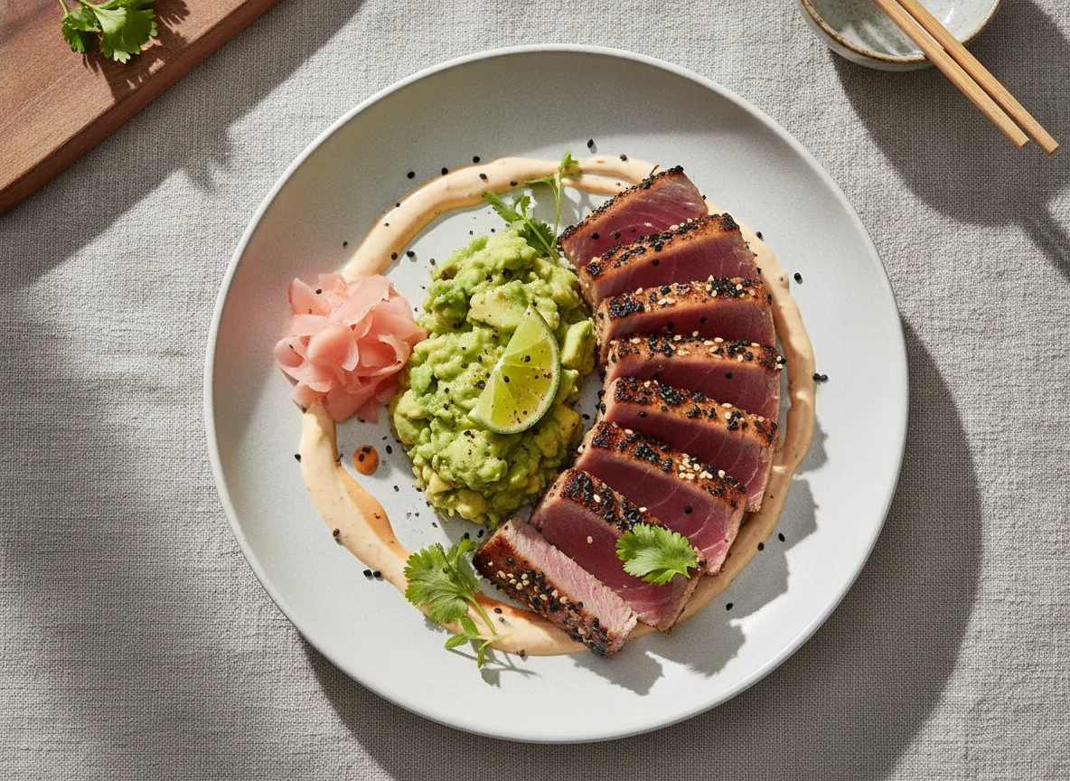 Seared Tuna with Avocado and Creamy Sauce photo