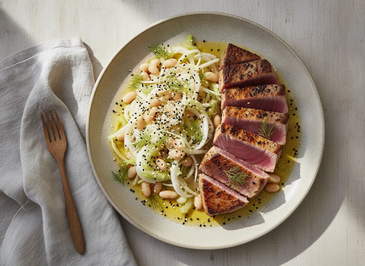 Seared Tuna with Fennel and White Bean Salad photo