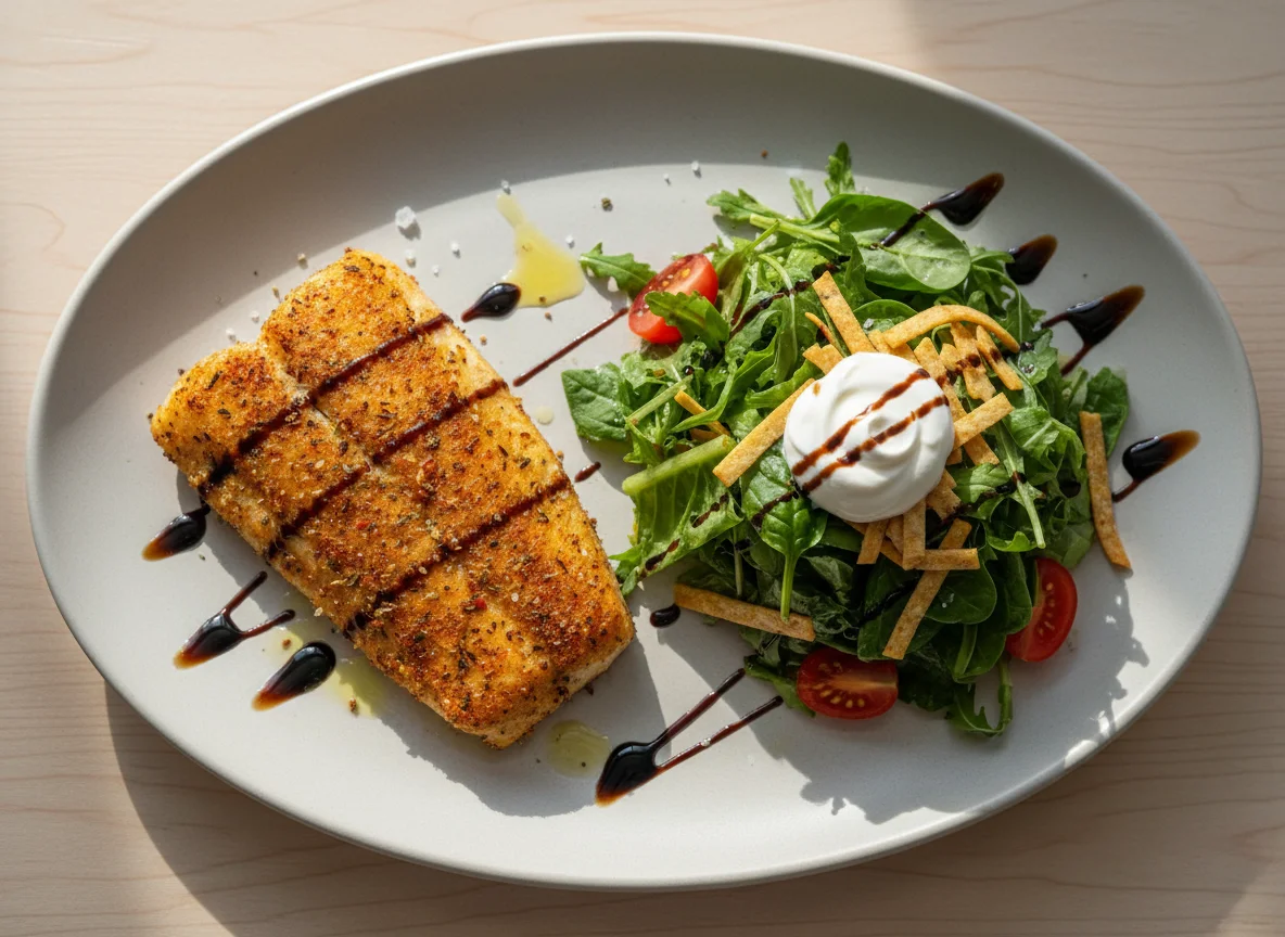Seasoned Fish with Salad photo