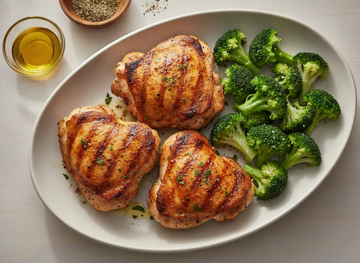 Seasoned Grilled Chicken with Steamed Broccoli photo