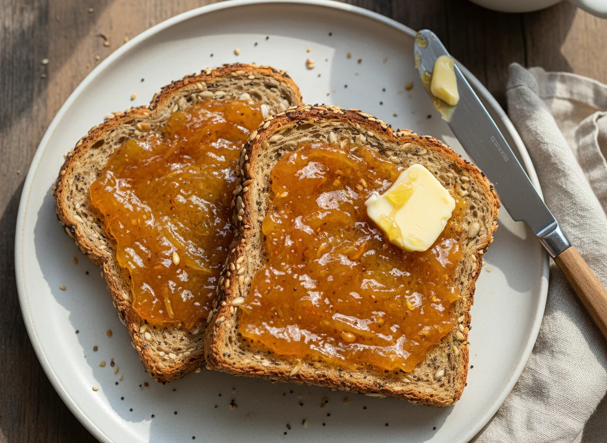 Seeded Toast with Marmalade and Butter photo