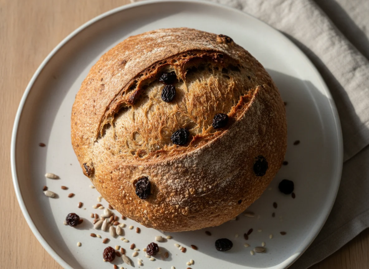 Seeded wholemeal bread with raisins photo