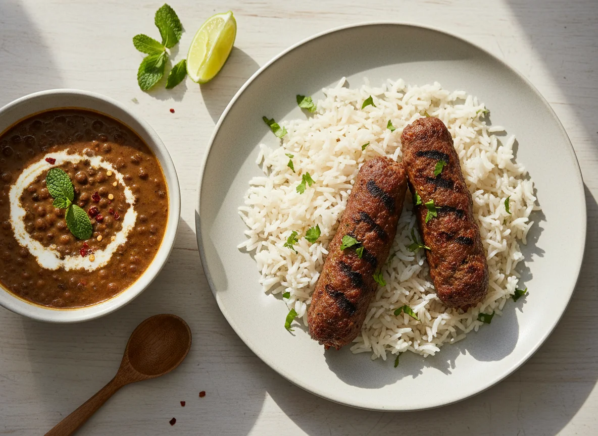Seekh Kebab with Rice and Daal photo