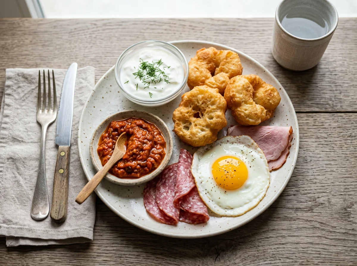 Serbian Breakfast Plate with Yogurt photo