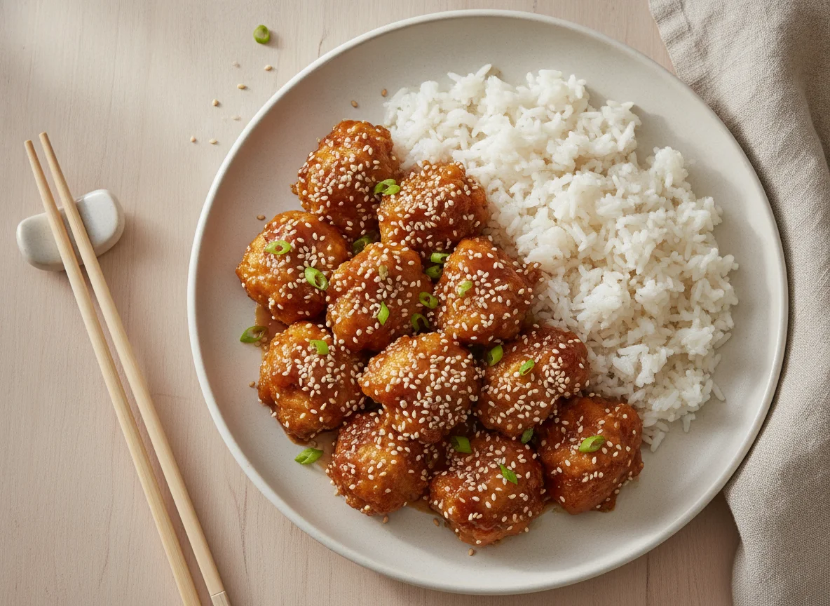 Sesame Chicken with White Rice photo