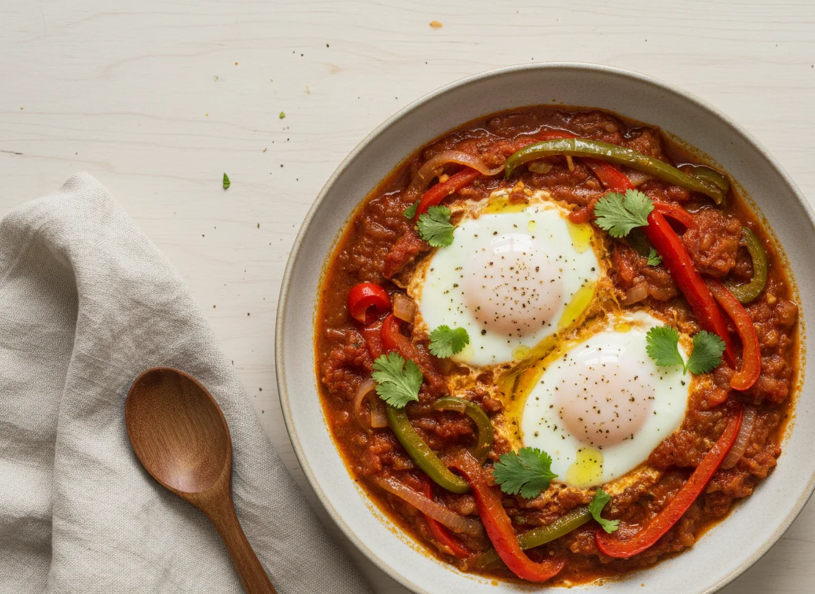 Shakshuka or Eggs with Tomatoes photo