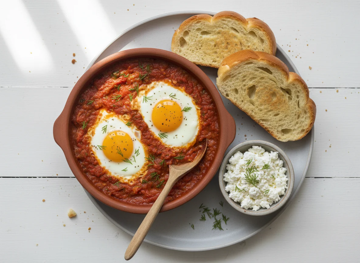 Shakshuka with Challah and Cottage Cheese photo