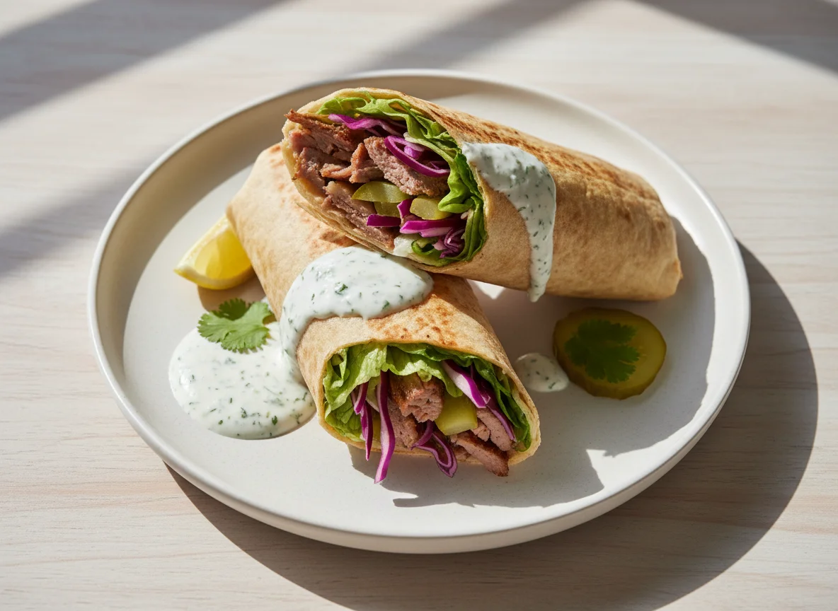 Shawarma with mixed vegetables and sauce photo