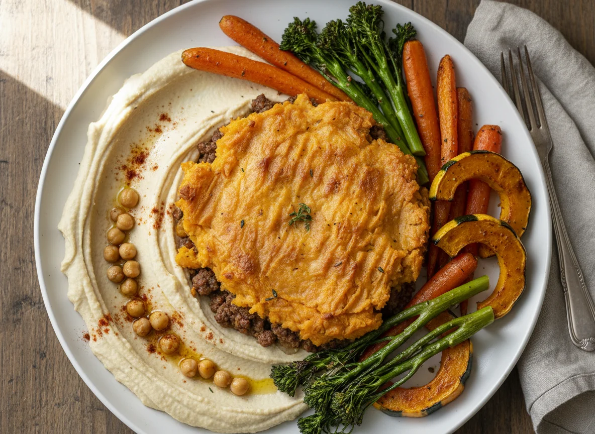 Shepherd's Pie with Roasted Vegetables and Hummus photo