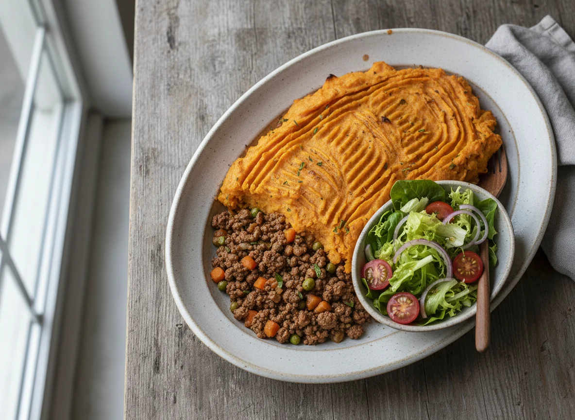 Shepherd's Pie with Sweet Potato Topping and Side Salad photo