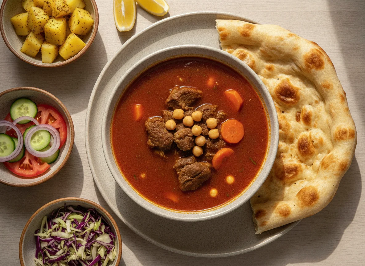 Shorba with Flatbread and Sides photo