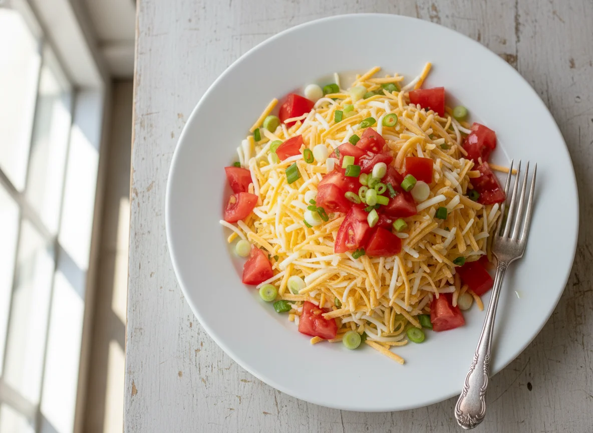 Shredded Cheese Salad with Tomatoes and Green Onions photo