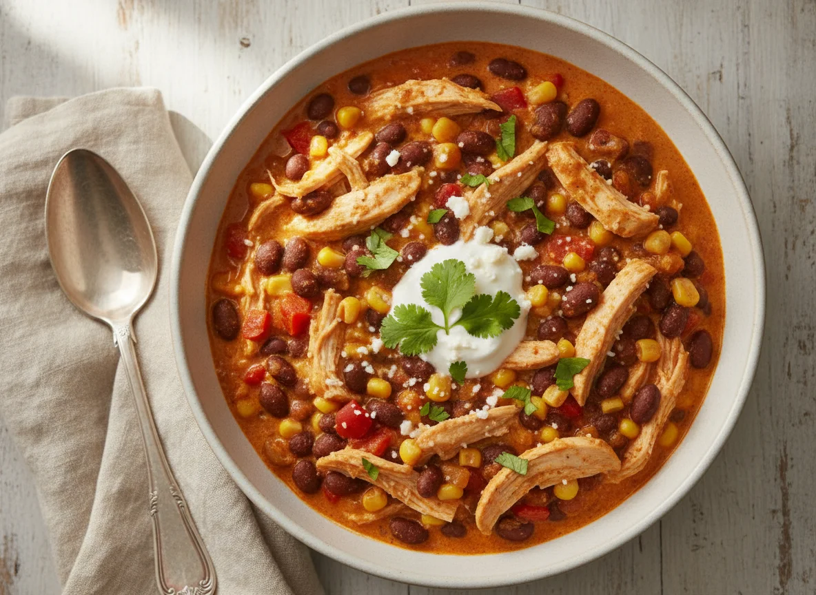 Shredded Chicken Chili with Black Beans and Corn photo