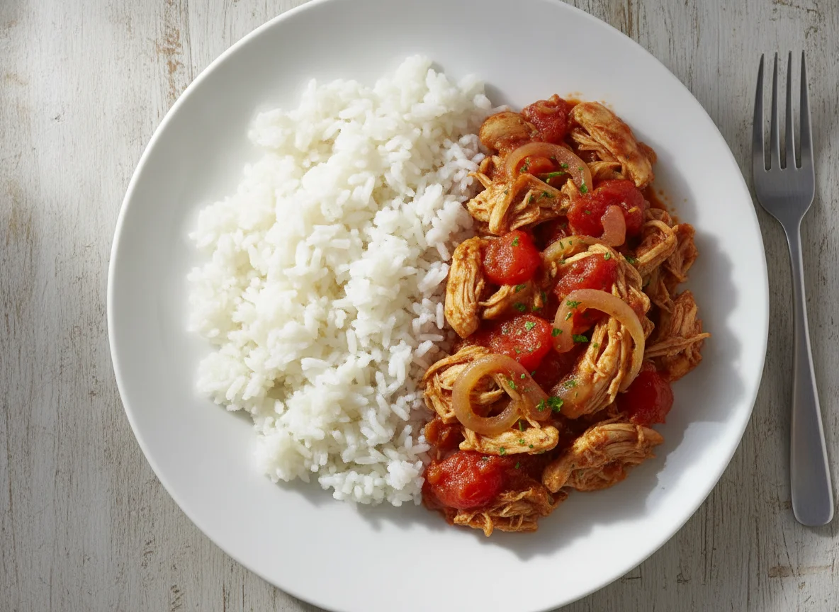 Shredded Chicken with Tomato Sauce and Rice photo