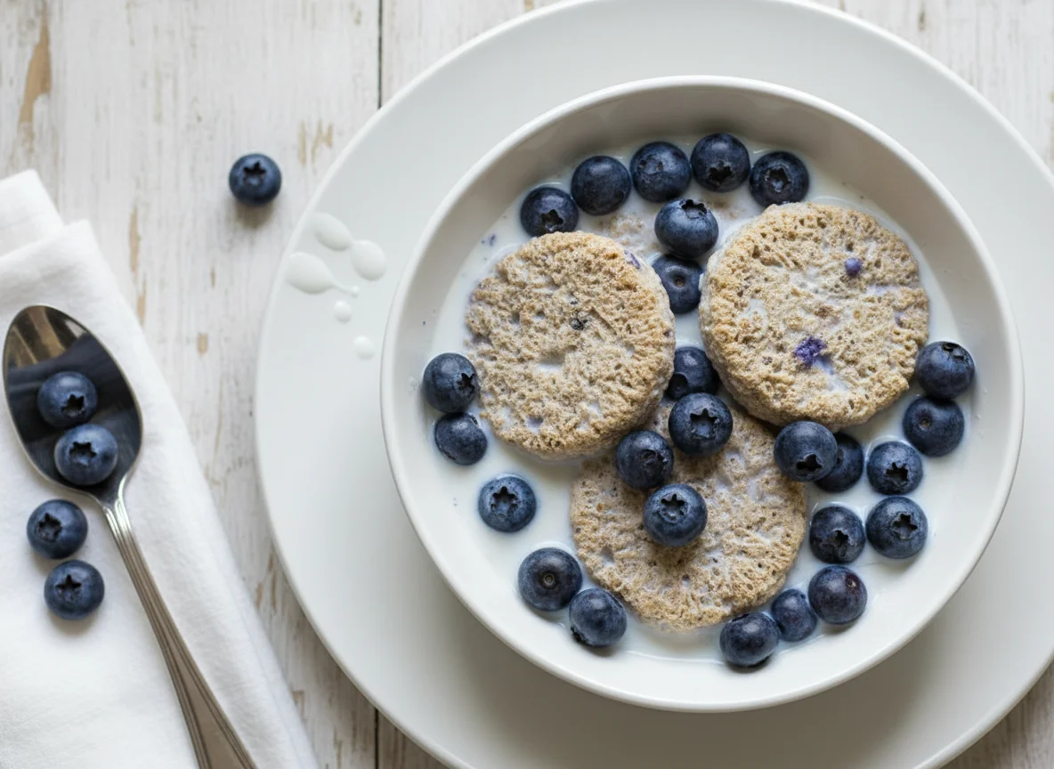 Shredded Wheat with Blueberries and Milk photo