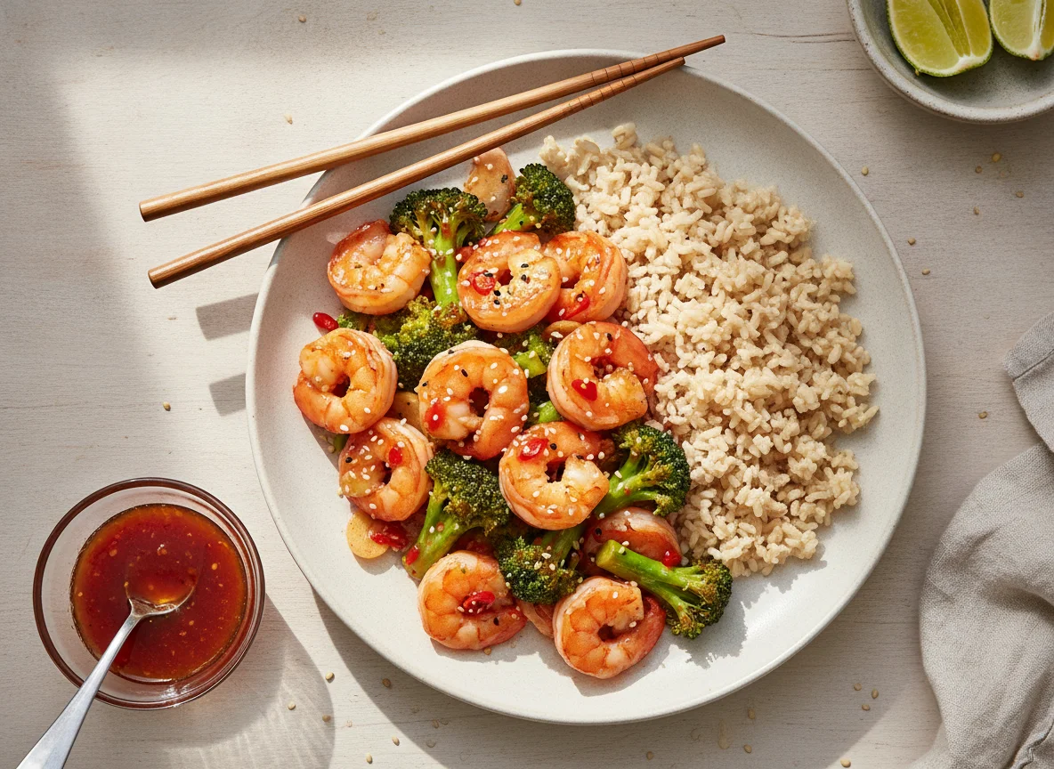 Shrimp and Broccoli Stir-fry with Rice photo