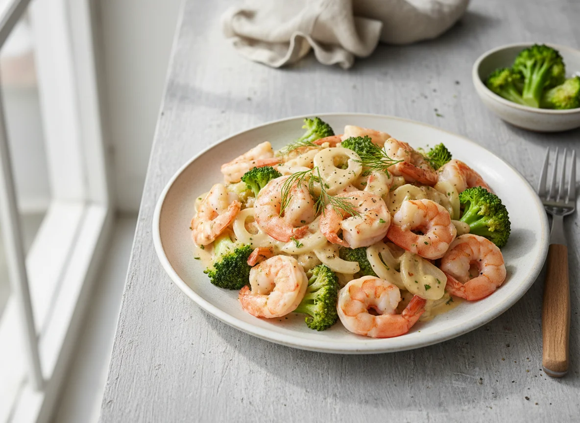 Shrimp and Broccoli with Cream Sauce photo