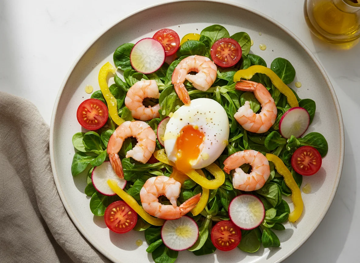 Shrimp and Poached Egg Salad photo
