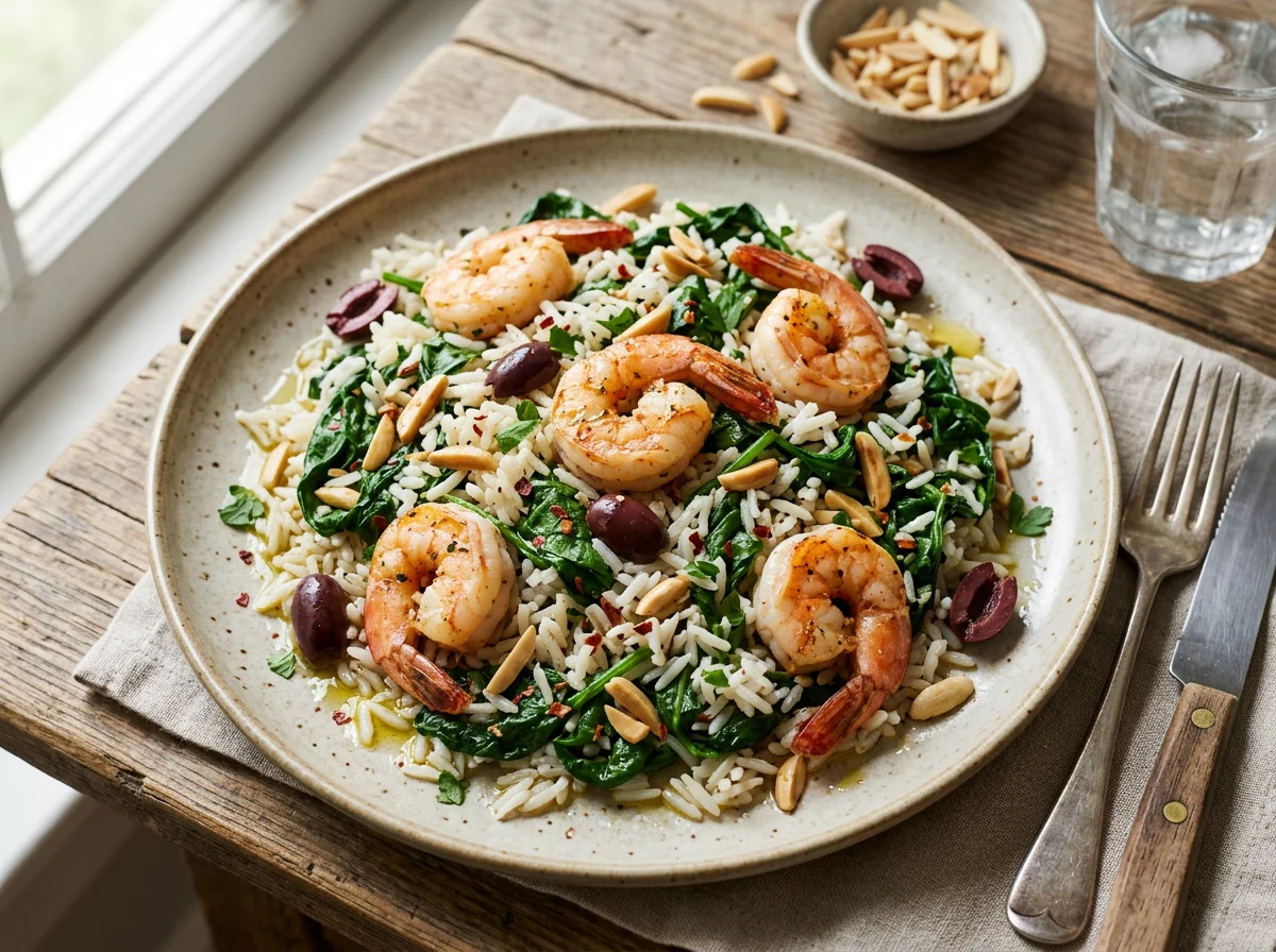 Shrimp and Rice with Spinach and Nuts photo