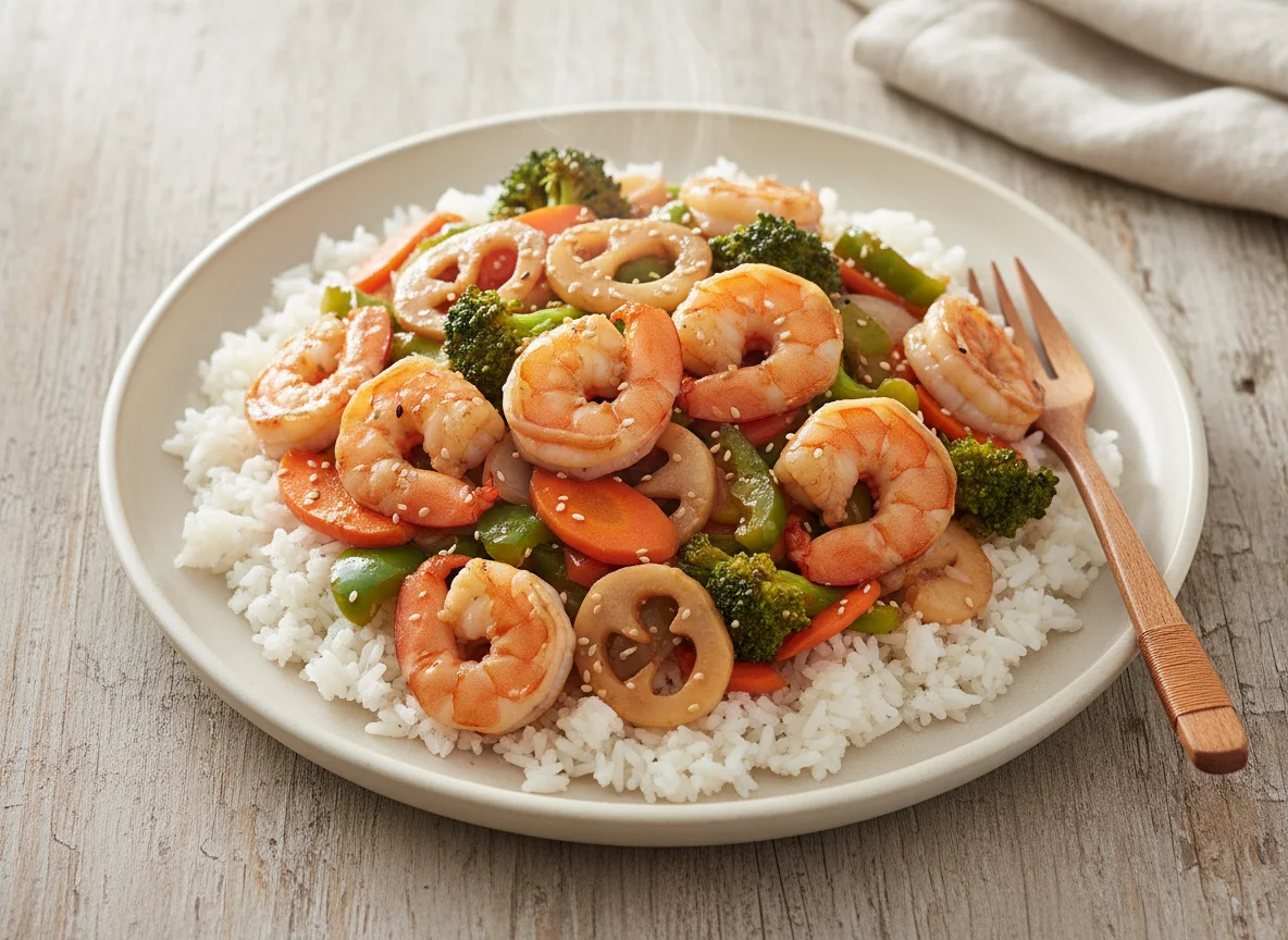 Shrimp and Vegetable Stir-fry with Rice photo