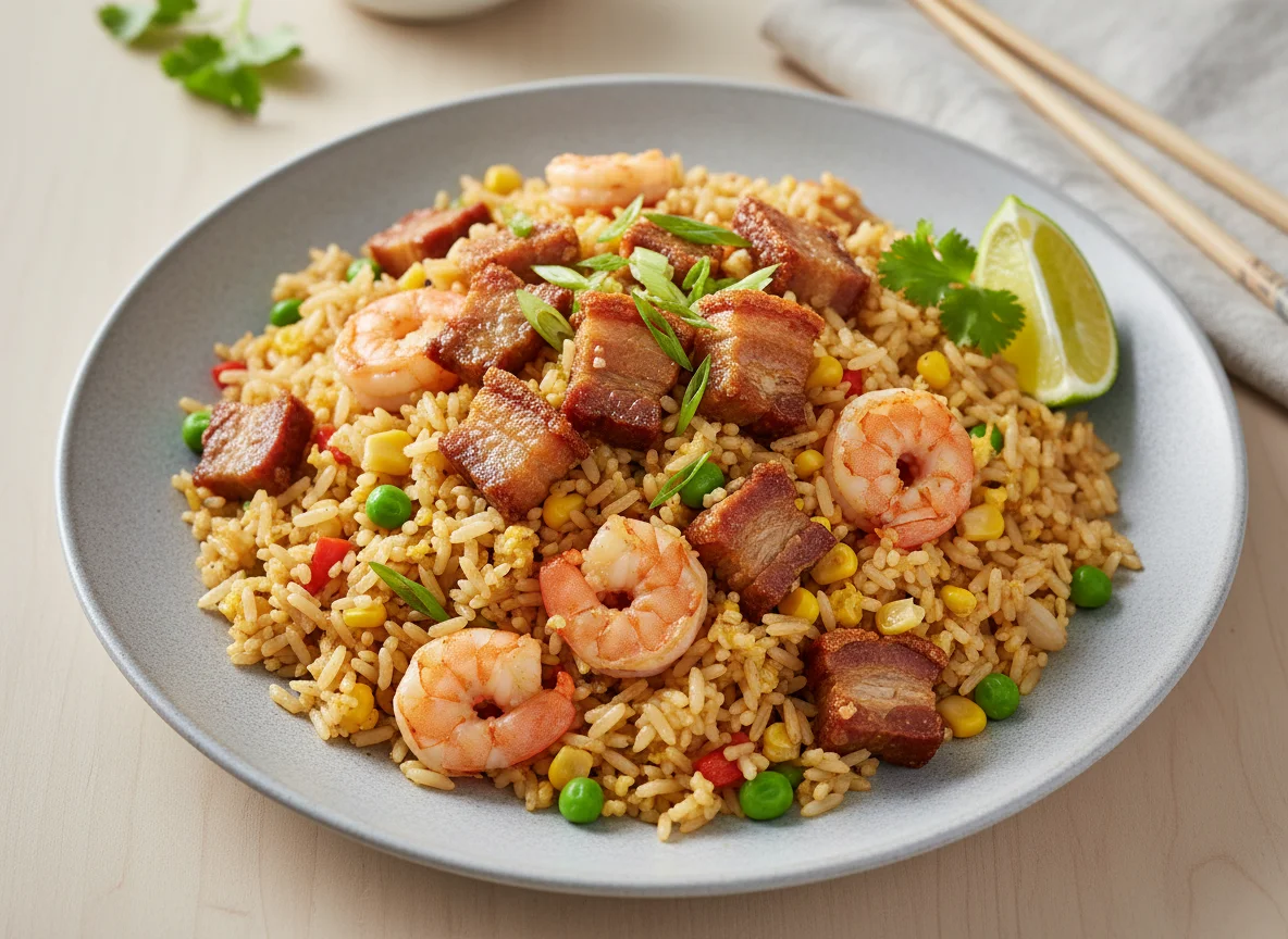 Shrimp Fried Rice with Crispy Pork Belly photo