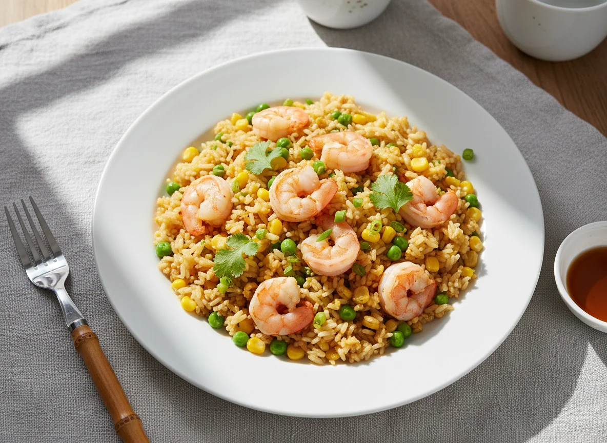 Shrimp Fried Rice with Peas and Corn photo